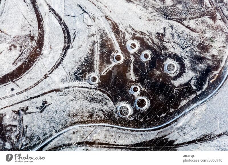 Iced blubb Puddle Structures and shapes Pattern Frozen Cold Frost Winter Water naturally Abstract Bizarre Freeze Detail Nature Frozen surface Solidify Elements