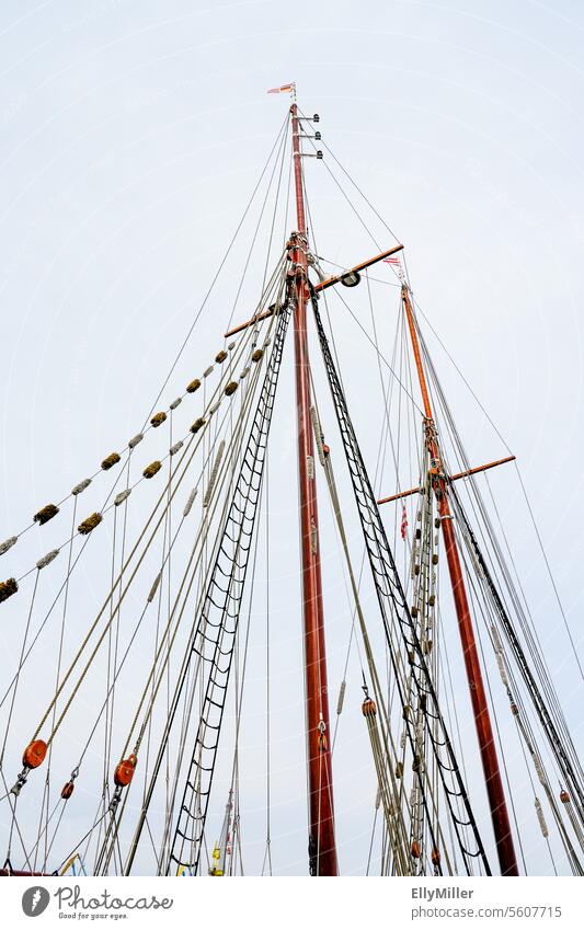 The mast of an old sailing ship. ship's mast Pole Sailing ship Sailboat Sky Harbour Navigation Adventure Exterior shot Freedom Boating trip Far-off places Wind