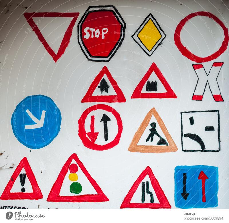 road safety education Road safety training Road traffic StVO Road sign Signs and labeling Infancy Painted Signage Bans Warning sign Prohibition sign Safety Clue