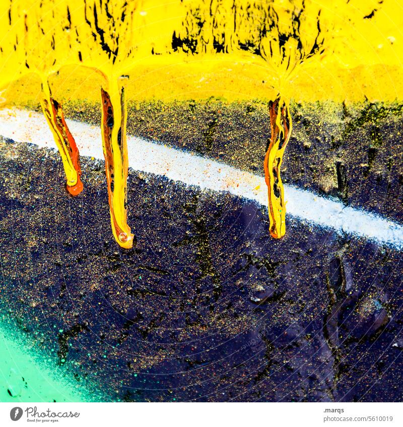 Yellow drain Dye Fluid Graffiti Abstract Colour Drop Wall (building) Close-up Structures and shapes colour noses Varnish Patch of colour Trashy Flow Daub