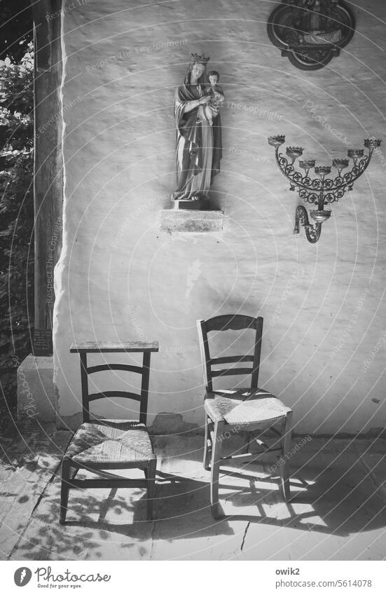 Small chapel Chapel church chairs two Religion and faith Catholicism Seating godly Church Virgin Mary Calm silent Simple interior house of God Deserted