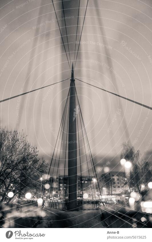 Double exposure : View of a section of the Rabeninsel bridge and view of the southern city in the evening Bridge statics Hall Raven Island Infrastructure