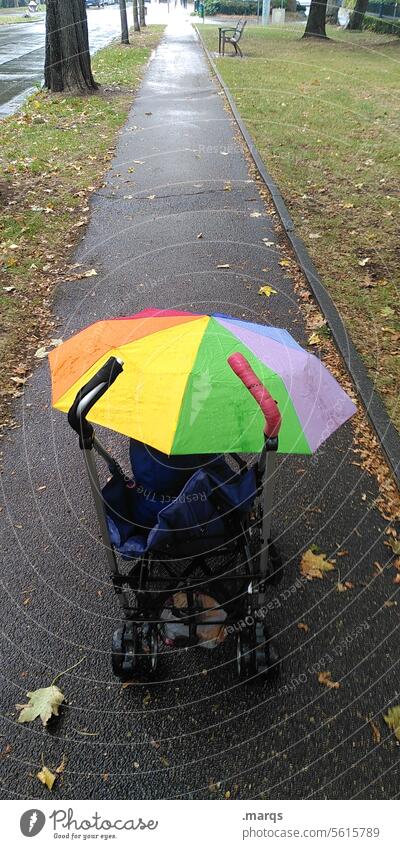 rain shelter Lanes & trails Wet Rainy weather Baby carriage Child Umbrella variegated Leaf Bad weather parenthood stroll Trip Protection Autumn