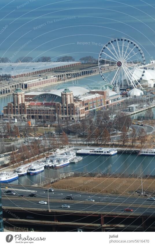 Navy Pier on Lake Michigan in Chicago Ill. harbor water front boats
