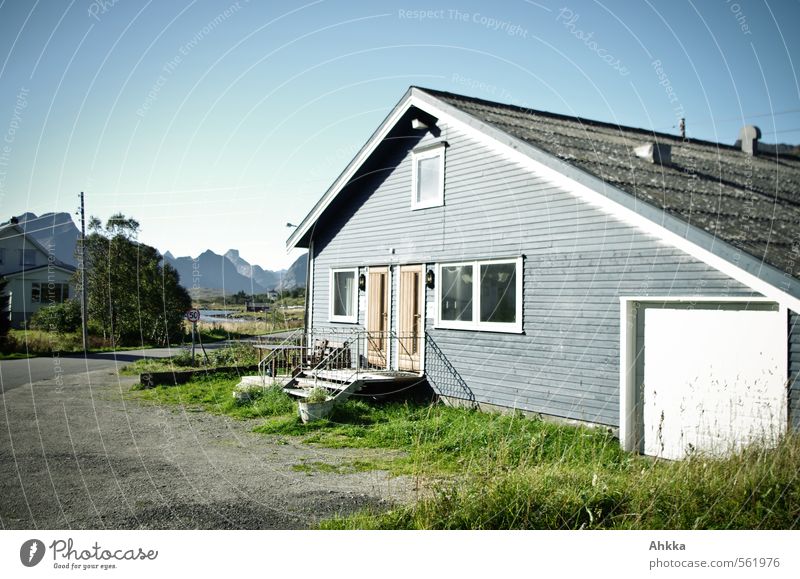 blue wooden house Environment Summer Beautiful weather Village Deserted House (Residential Structure) Wooden house Wall (barrier) Wall (building) Window Door