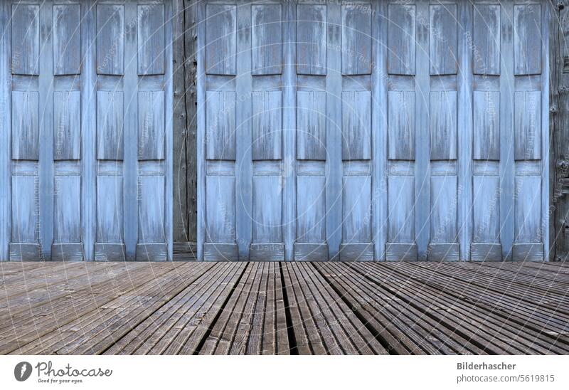 Weathered decking boards with blue wood paneling Wooden floor wooden floorboards wood surface Terrace corrugated floorboards Douglas planks floor boards