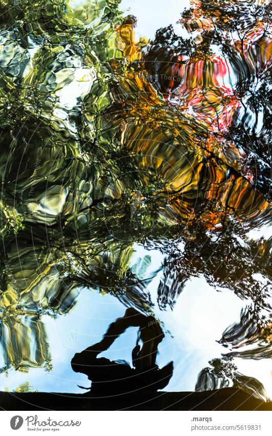 Reflection with photographer Structures and shapes Pattern Abstract Multicoloured Fluid Exceptional Water Nature Design Irritation Surrealism Esthetic Moody