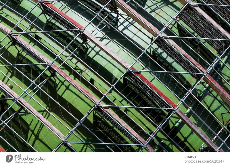 Scaffolding on ball Modernization Redecorate Work and employment Architecture Build Green modernise Facade Sunlight