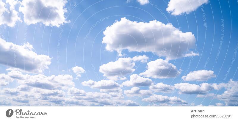 Beautiful blue sky and white cumulus clouds abstract background. Cloudscape background. Blue sky and fluffy white clouds on sunny days. Blue sky and daylight. World Ozone Day. Ozone layer. Summer sky.