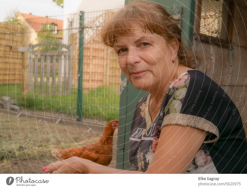 Woman in front of private chicken coop - looking into the camera #Woman portrait Face Hair and hairstyles Looking Eyes Human being Adults