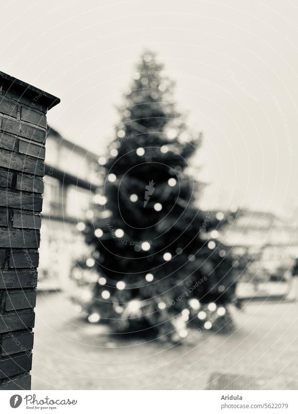 Oh Tannenbaum | Illuminated Christmas tree in the pedestrian zone b/w Lighting Tree Christmas & Advent Christmas fairy lights Fairy lights Christmas decoration