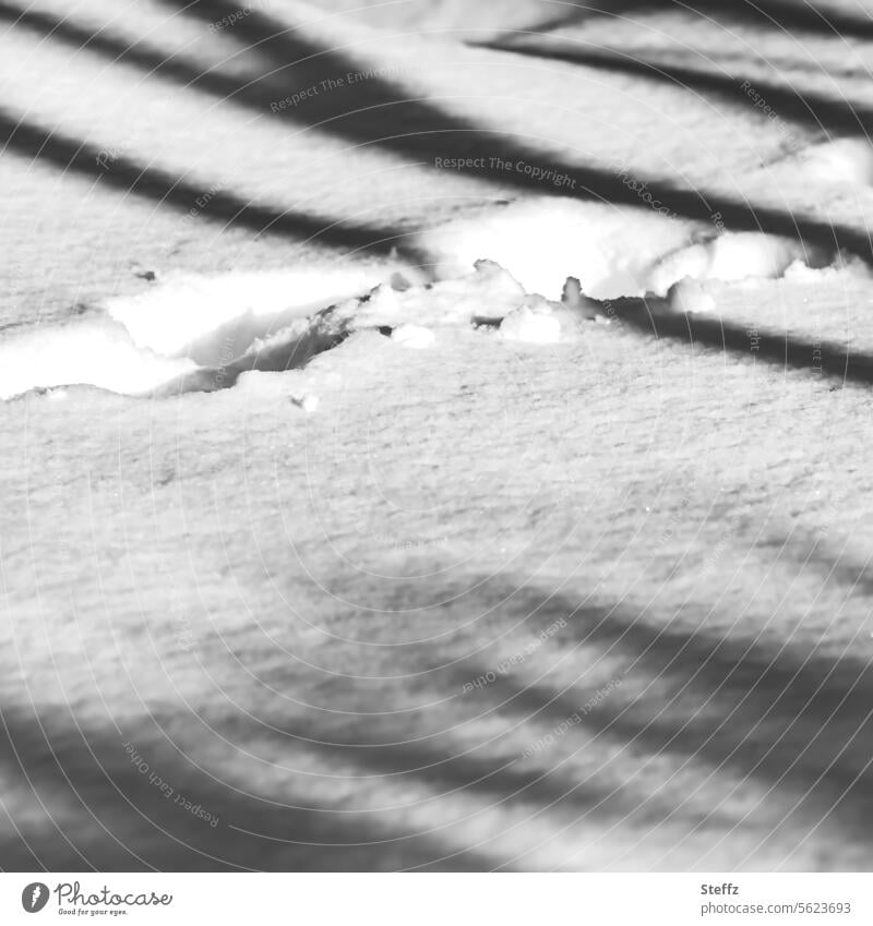 Snow tracks with light and shadow Tracks Traces of snow footprints Snow layer snow-covered tracks in the snow footsteps cold feet Tracking Light Shadow
