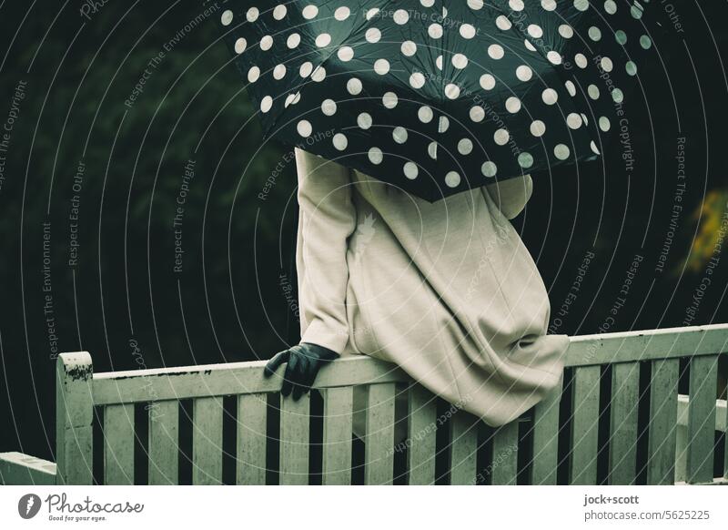 [HH Unnamed Road] Lifestyle in a nutshell Rear view Woman Adults Coat glove Umbrella points rainy back chill Damp Lady Bad weather melancholy Autumn Cold