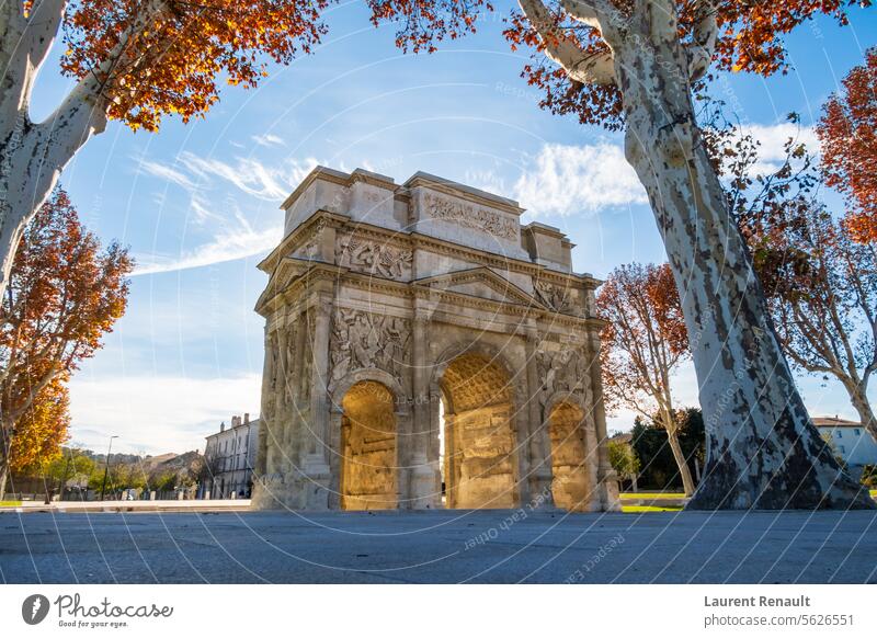 Roman triumphal arch, historical memorial building in Orange city, photography taken in France antique architecture famous french landmark monument orange