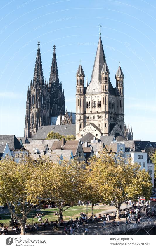 Cologne skyline Germany Cologne Cathedral Landmark Rhine Tourist Attraction Exterior shot Colour photo Town Skyline Dome Architecture Old town