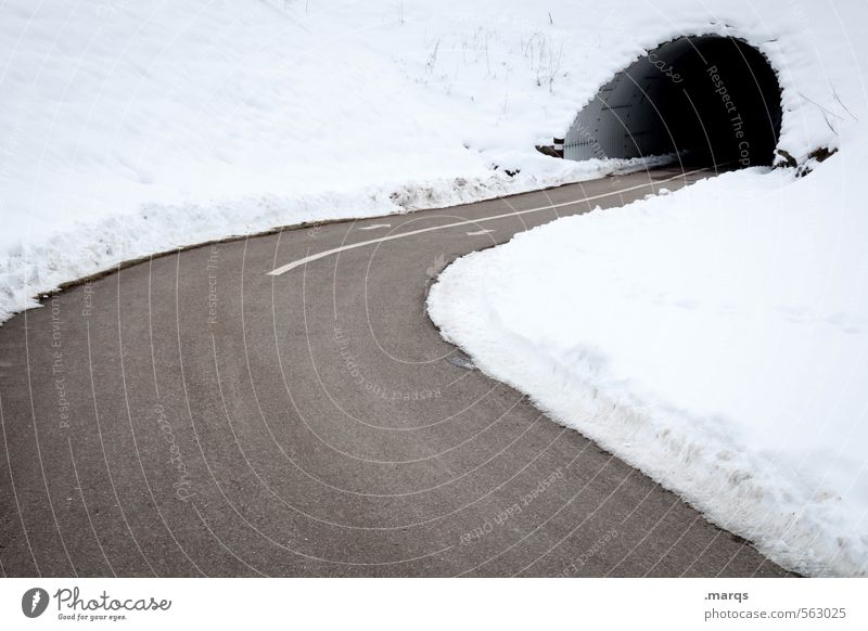 in Environment Nature Winter Climate Snow Transport Traffic infrastructure Lanes & trails Tunnel Curve Driving Simple Cold Target Colour photo Subdued colour