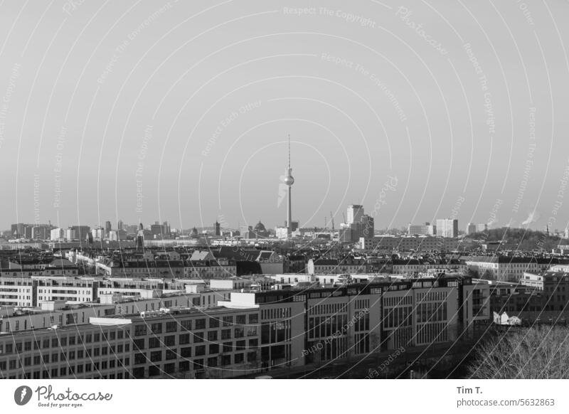 View from Lichtenberg in the direction of Berlin Mitte Television tower Town b/w Capital city Day Downtown Exterior shot Architecture Deserted
