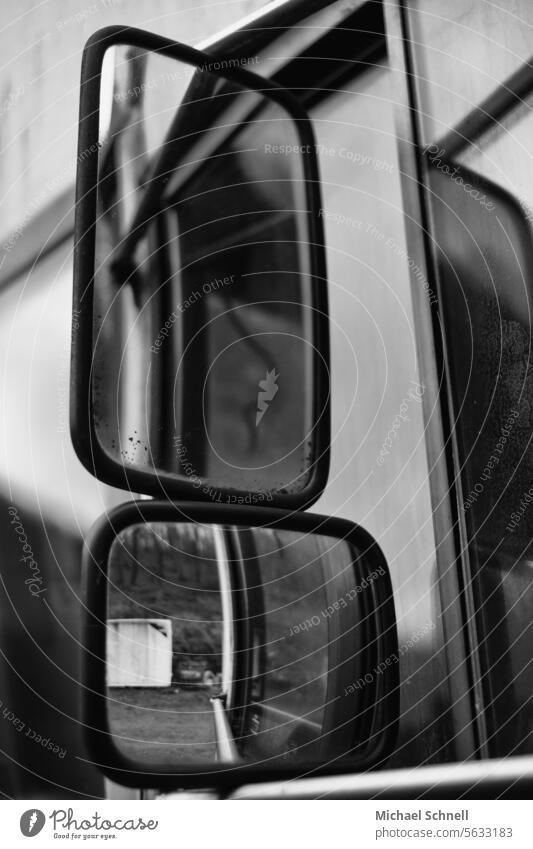 look back Looking Mirror Reflection Exterior shot Side mirror car car mirrors Vice Transport Caution Past Look back looking back