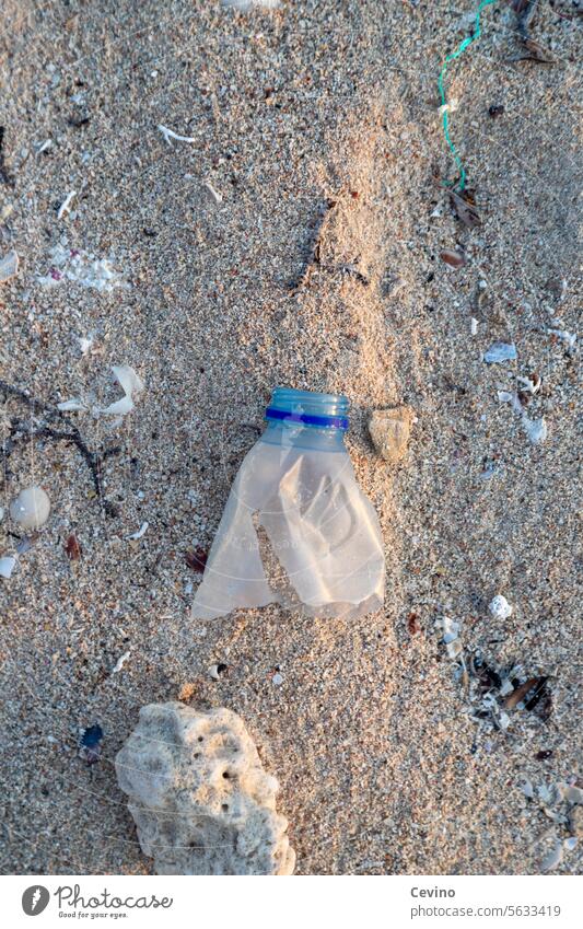Plastic garbage on the beach plastic Trash plastic waste Beach Sand Environment Environmental pollution soiling Ocean Sea pollution ocean Ocean pollution