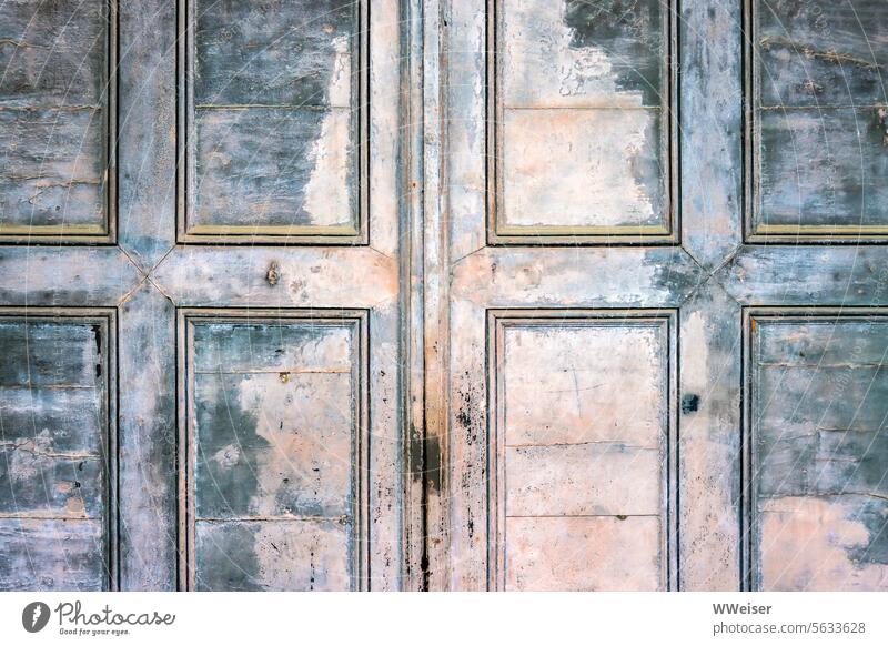 Large old wooden church door, somewhat weathered and undecided in color Wood Goal Frame Frame and panel door Old Weathered Flake off Colour Mediterranean blotch