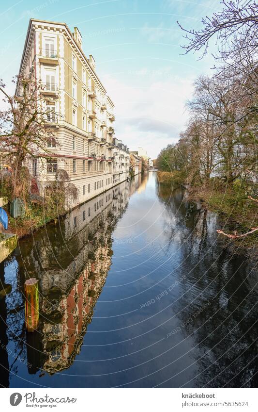 residential building on the isebek canal House (Residential Structure) Building Channel Bridge Water pretty Hamburg Reflection Isebek Channel
