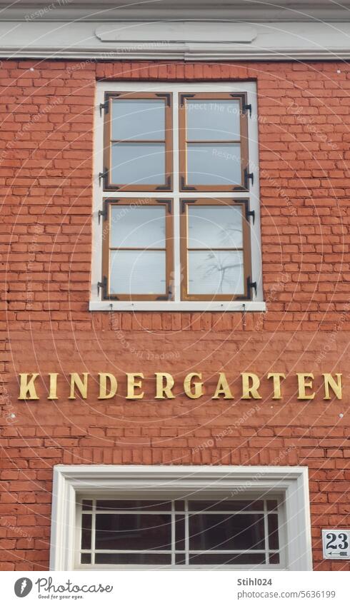 kindergarten Kindergarten Potsdam Dutch Quarter Historic brick Brick Building Wall (barrier) Manmade structures Colour photo 23 House number Lattice window