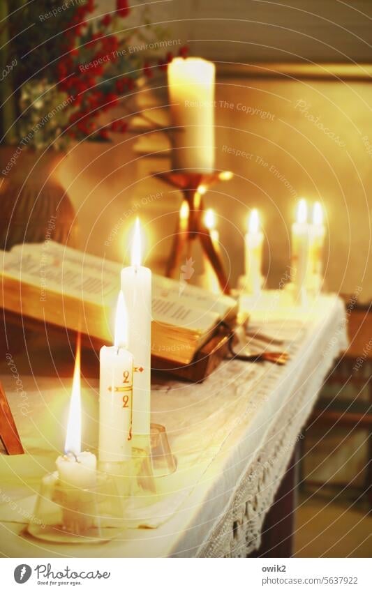 Fuel elements Altar candles candlelight Flame burning candles Illuminate sanctuary Religion and faith Spirituality kind Light Hope devout silent Prayer Holy