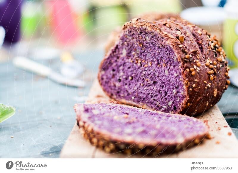 Purple breakfast Exceptional Healthy Cut Breakfast Carrot bread purple Eating Food Dough loaf Baked goods Bread Table Nutrition Healthy Eating Appetite