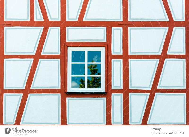 Windows in a half-timbered house Structures and shapes Pattern Half-timbered facade Old Historic Half-timbered house Old town Home country Lines and shapes