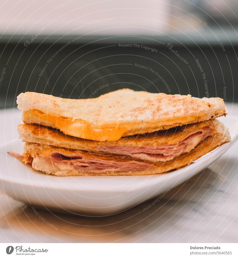 Hot ham and cheese sandwich, toasted with butter on bread appetizing bake bakery bikini breakfast brunch closeup crust crusty cuisine culinary delicious diet