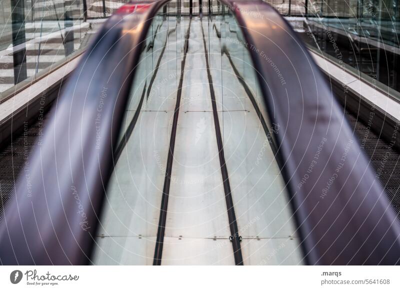 down Symmetry Escalator Perspective Downward Subsoil Stairs Line Lanes & trails Descent Automation Futurism Reflection