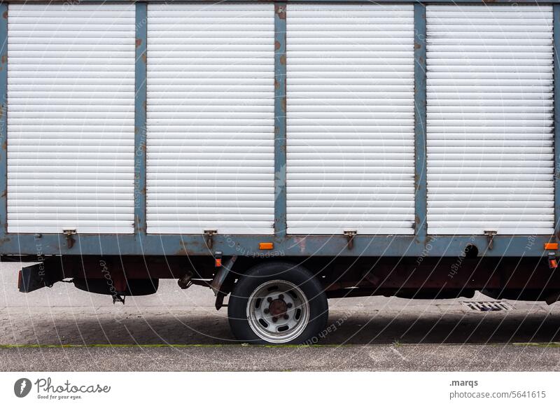 Closed on Sundays lorry Transporter Logistics Truck Roller shutter Shipping cargo Mobility side view