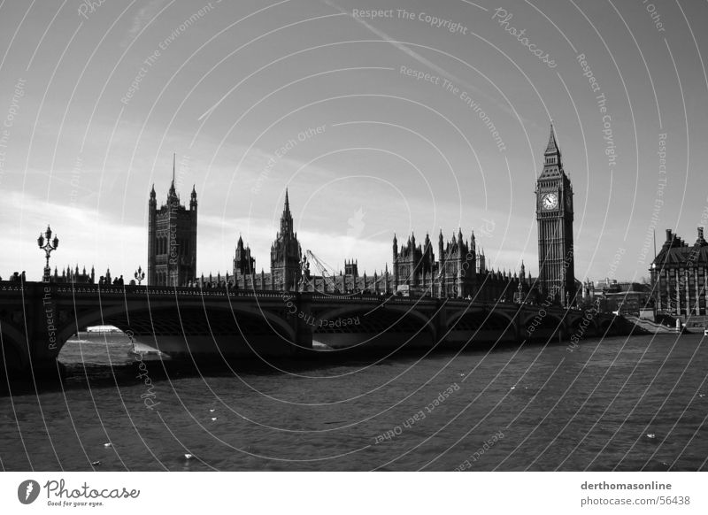 grey to grey Westminster Bridge Big Ben Houses of Parliament Themse London Great Britain England Town Monochrome Far-off places Large Gothic period Long