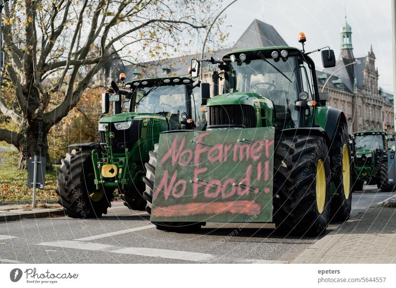 Tractors with protest signs during a farmers' demonstration in Germany Farming demo peasants Demo Demonstration Farmer Farmers Agriculture agrarian reform