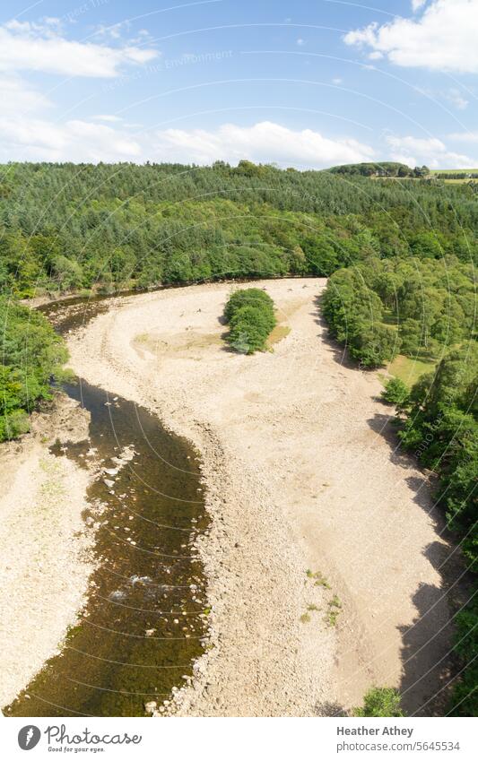 Dry river bed. South Tyne, Lambley UK River northumberland uk Weather Summer Drought Riverbed Wood Trees Water Exterior shot Nature Landscape Colour photo