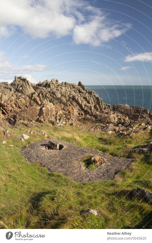 Base of the Wicker Man remains from the film Wicker Man,  in Scotland, UK base Dumfries and Galloway Film location Coast coastline nature landscape outdoors