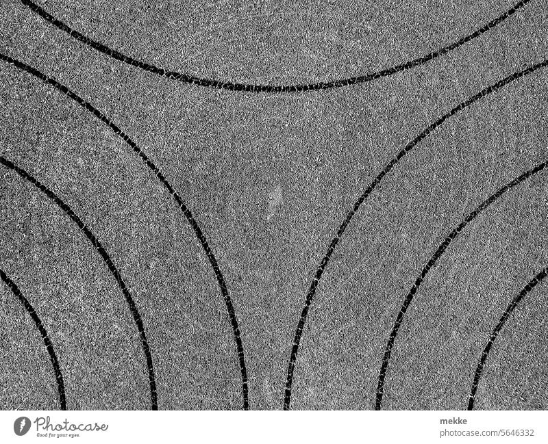 Black circles on asphalt Structures and shapes Target Playing field Stick shooting Detail Pattern Asphalt Line lines Round curves Lines and shapes Graphic