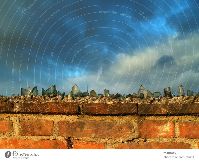 borderline experience Wall (barrier) Brick Shard Clouds Glass Sky