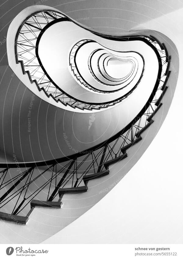 Staircase in modern 20s style Stairs stagger Tall Upward Downward rail Go up Gray Banister stair treads Structures and shapes handrail Building