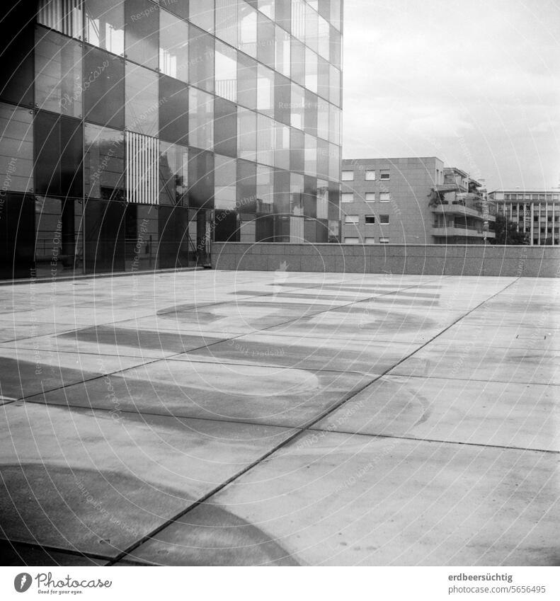 Modern concrete architecture on the museum building Architecture Museum of fine art Contemporary Analog black-white Grayscale New buildings Building terrace