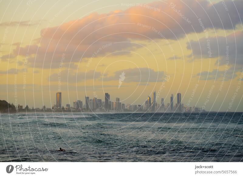 when a beautiful summer's day comes to an end Surfers Paradise evening mood South Pacific coast Panorama (View) Australia Gold Coast Queensland Skyline
