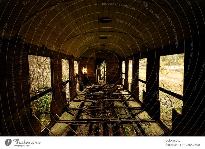 End of the line for the ghost train Apocalyptic sentiment Change lost places Decline Ravages of time Transience Subdued colour Railroad car Rail vehicle