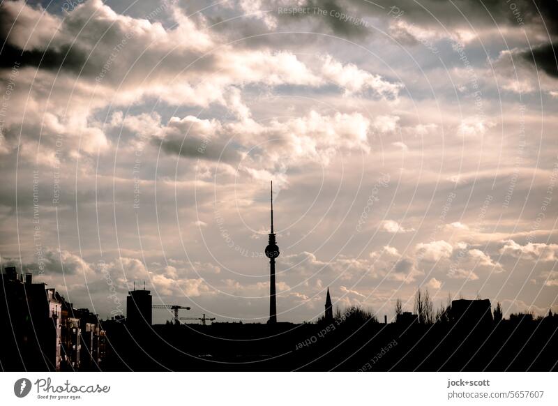 nice weather over Berlin Berlin TV Tower Beautiful weather Silhouette Capital city Sky Clouds Depth of field Background picture Sky over Berlin Panorama (View)