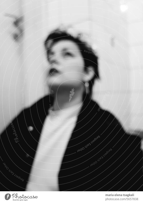 A  shot  in blur Black & white photo black-and-white black and white portrait Woman aesthetic artistic Art Aesthetics Blur blurriness blurred