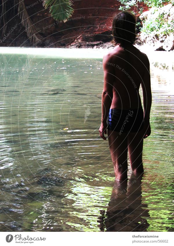 lagoon Lagoon Virgin forest Thailand Man Loneliness Water Guy Plant Swimming & Bathing