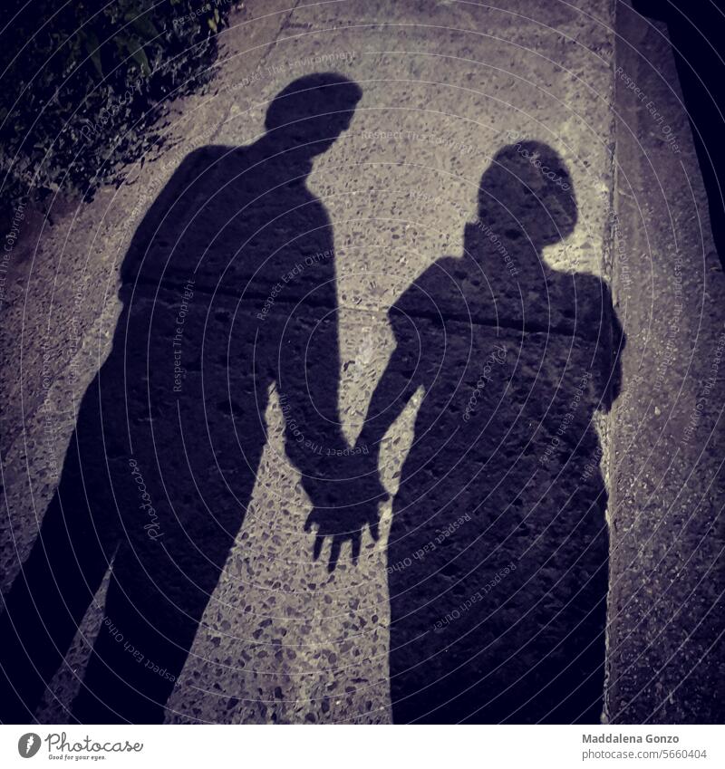 selfie shadow of a man and woman holding hands pavement boy girl couple friends people love together street boyfriend girlfriend romantic happy female romance