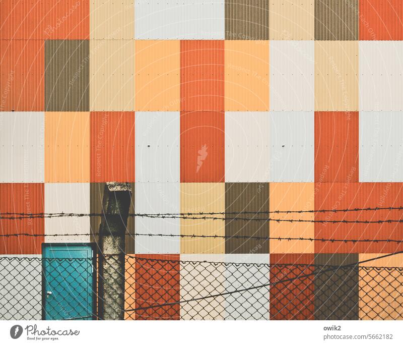 Color test sheet metal Cuboid Red Orange Brown Design Arrangement Multicoloured areas of colour Rectangle Abstract Pattern Colour photo Long shot Tin