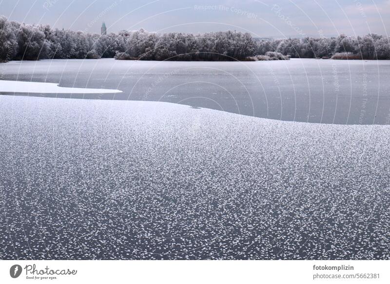frozen lake Ice Lake iced Winter quick-frozen Frozen Cold chill Winter mood Snow Nature Winter's day White tranquillity silent winter Hoar frost ice crystals