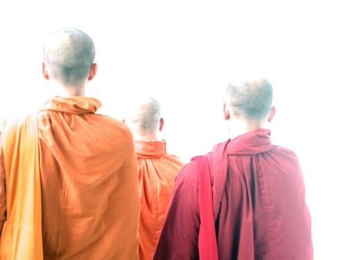 monks Thailand Monk Bald or shaved head Robe Costume Red Yellow Cape Religion and faith Awareness Light Back-light Clergyman Buddhism Asia Asians Buddha Orange