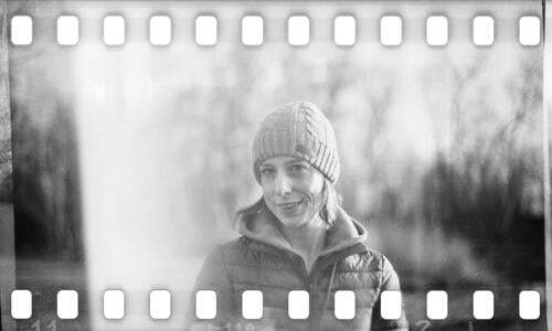On the old Rhine in Vorarlberg portrait Looking into the camera Winter Black & white photo Shallow depth of field Face Adults Cool (slang) Exterior shot Ilford